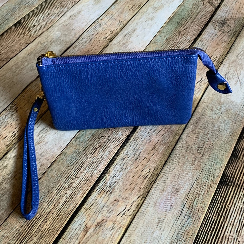 Cobalt blue clutch with gold zipper